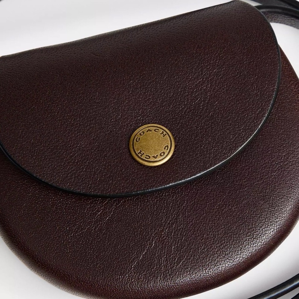 Coach Saddle Pouch Lanyard in Brass/Maple Brown Waxed Smooth Leather NWT - Picture 9 of 12